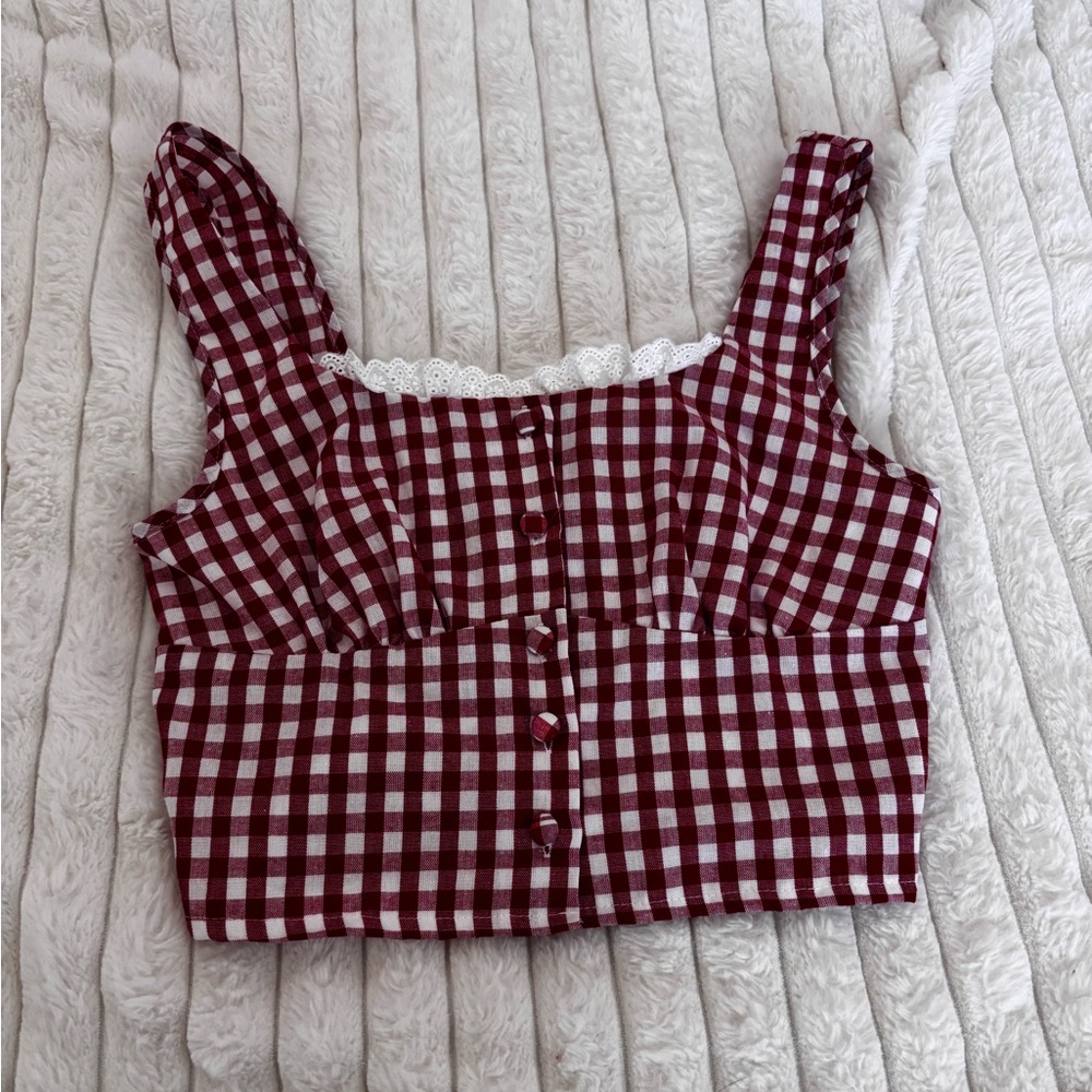 Amazon Red and White Checkered Crop Top